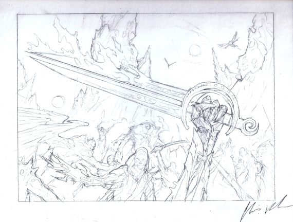 Sword of War and Peace Original Magic: The Gathering Art (Prelim Sketch)
